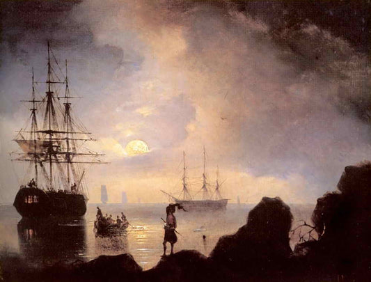 At Night. Smugglers, vintage artwork by Ivan Constantinovich Aivazovsky, A3 (16x12") Poster Print