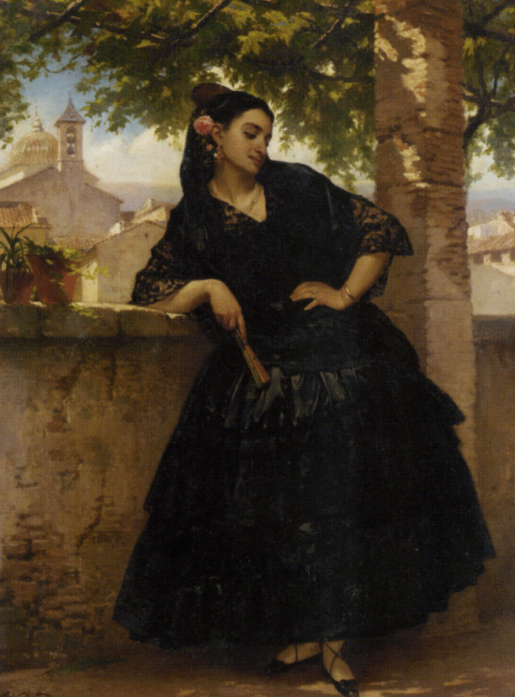 The Spanish Beauty with Fan, vintage artwork by Pierre François Eugène Giraud, A3 (16x12") Poster Print