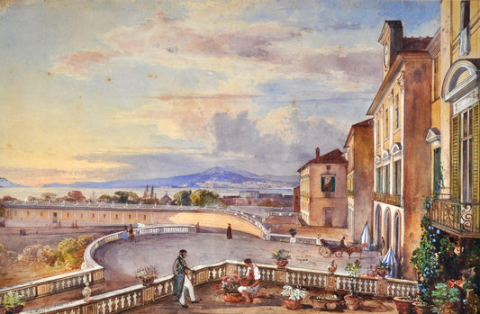 Palazzo Reale de Portici, vintage artwork by Giacinto Gigante, A3 (16x12") Poster Print