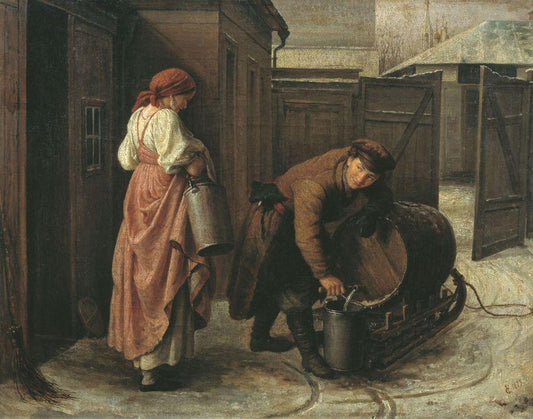 The Water Carrier, vintage artwork by Sergei Gribkov, A3 (16x12") Poster Print