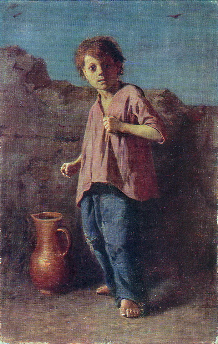 Boy Getting Ready to Fight, vintage artwork by Vasily Grigoryevich Perov, 12x8" (A4) Poster