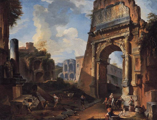Ideal Landscape with the Titus Arch, vintage artwork by Giovanni Paolo Panini, 12x8" (A4) Poster