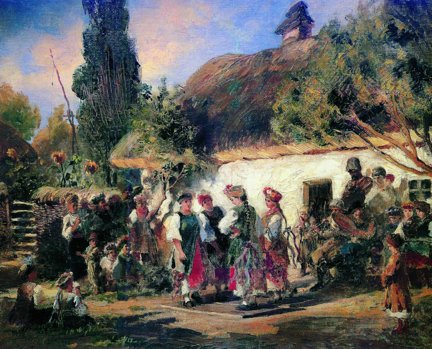 Festivities in Ukraine, vintage artwork by Konstantin Yegorovich Makovsky, 12x8" (A4) Poster