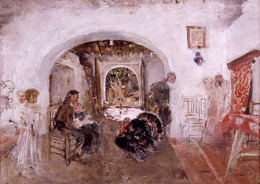 Interior of a Valencian Farmhouse, vintage artwork by Ignacio Pinazo Camarlench, 12x8" (A4) Poster