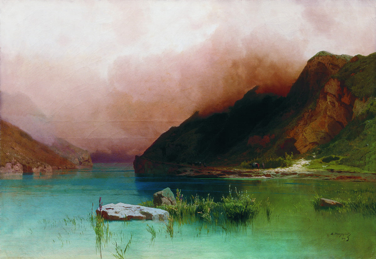 Lake in Dagestan, vintage artwork by Arseny Meschersky, 12x8" (A4) Poster