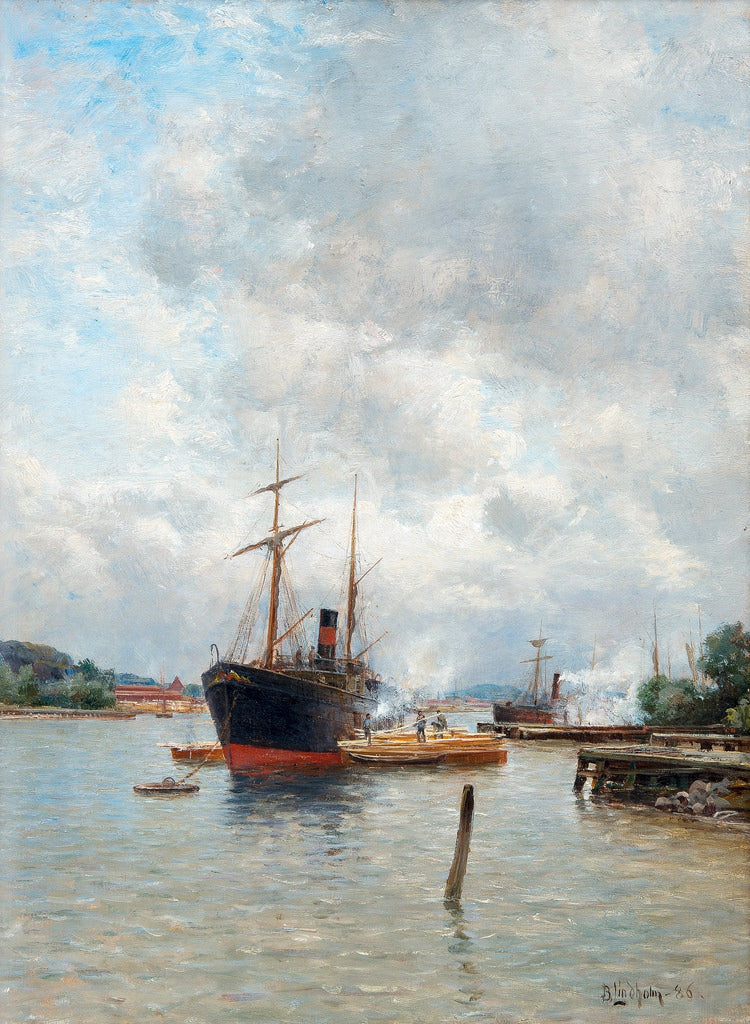 In the Harbour, vintage artwork by Berndt Lindholm, 12x8" (A4) Poster