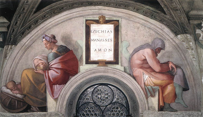 Hezekiah - Manasseh - Amon, vintage artwork by Michelangelo, A3 (16x12