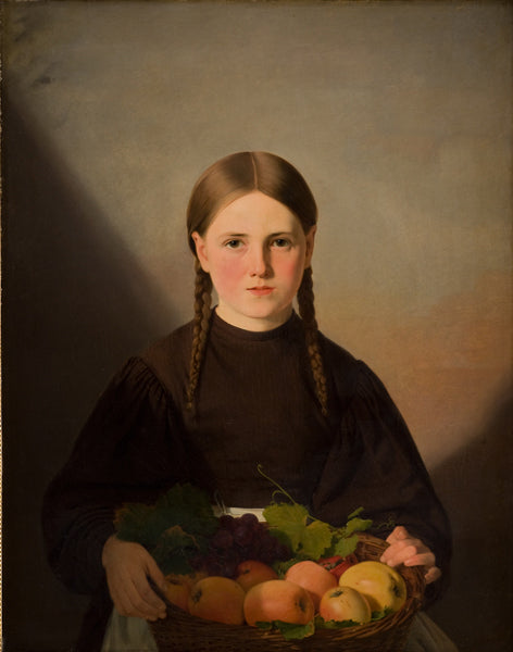 Girl with Basket of Fruits, vintage artwork by Jorgen Roed, A3 (16x12") Poster Print