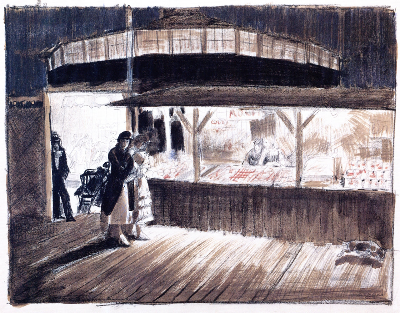 The Boardwalk, vintage artwork by George Wesley Bellows, 12x8" (A4) Poster
