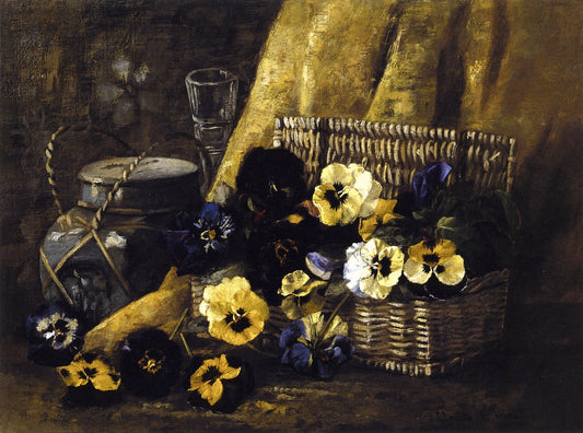 Basket of Pansies, vintage artwork by Claude Raguet Hirst, 12x8" (A4) Poster