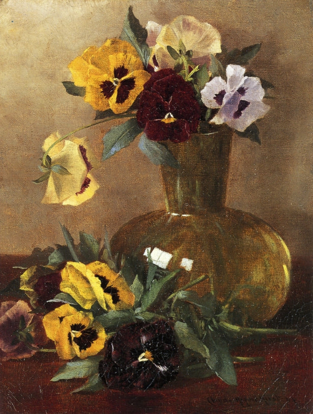 Pansies in a Glass Vase by Claude Raguet Hirst,A3(16x12")Poster