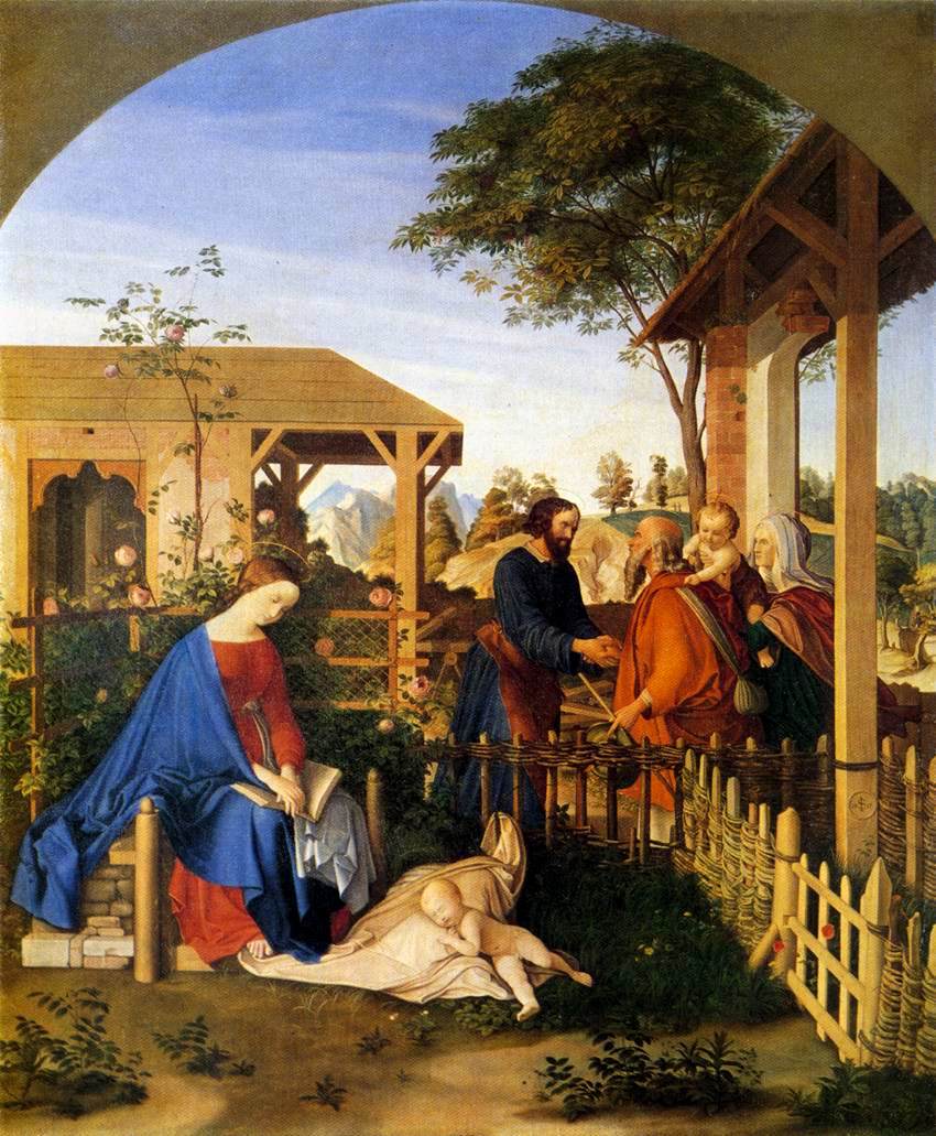 The Family of St John the Baptist Visiting the Family of Christ, vintage artwork by Julius Schnorr von Carolsfeld, A3 (16x12") Poster Print