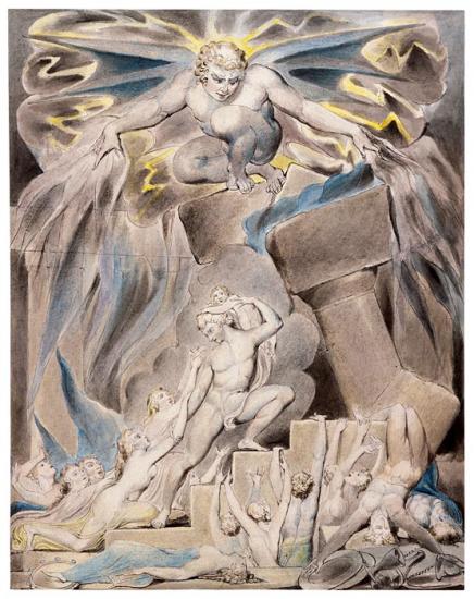 Job's Sons and Daughters Overwhelmed by  Satan, vintage artwork by William Blake, 12x8" (A4) Poster