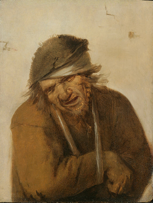 A peasant grimacing with his arm in a sling, vintage artwork by Joos van Craesbeeck, 12x8" (A4) Poster