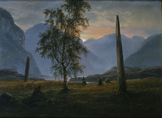 Landscape with memorial stones, vintage artwork by Johan Christian Claussen Dahl, A3 (16x12") Poster Print