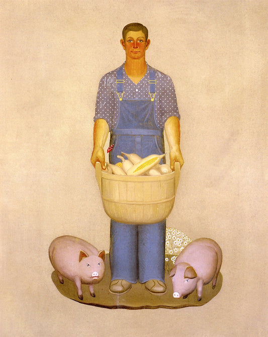 Farmer with Pigs and Corn by Grant Wood,16x12(A3) Poster