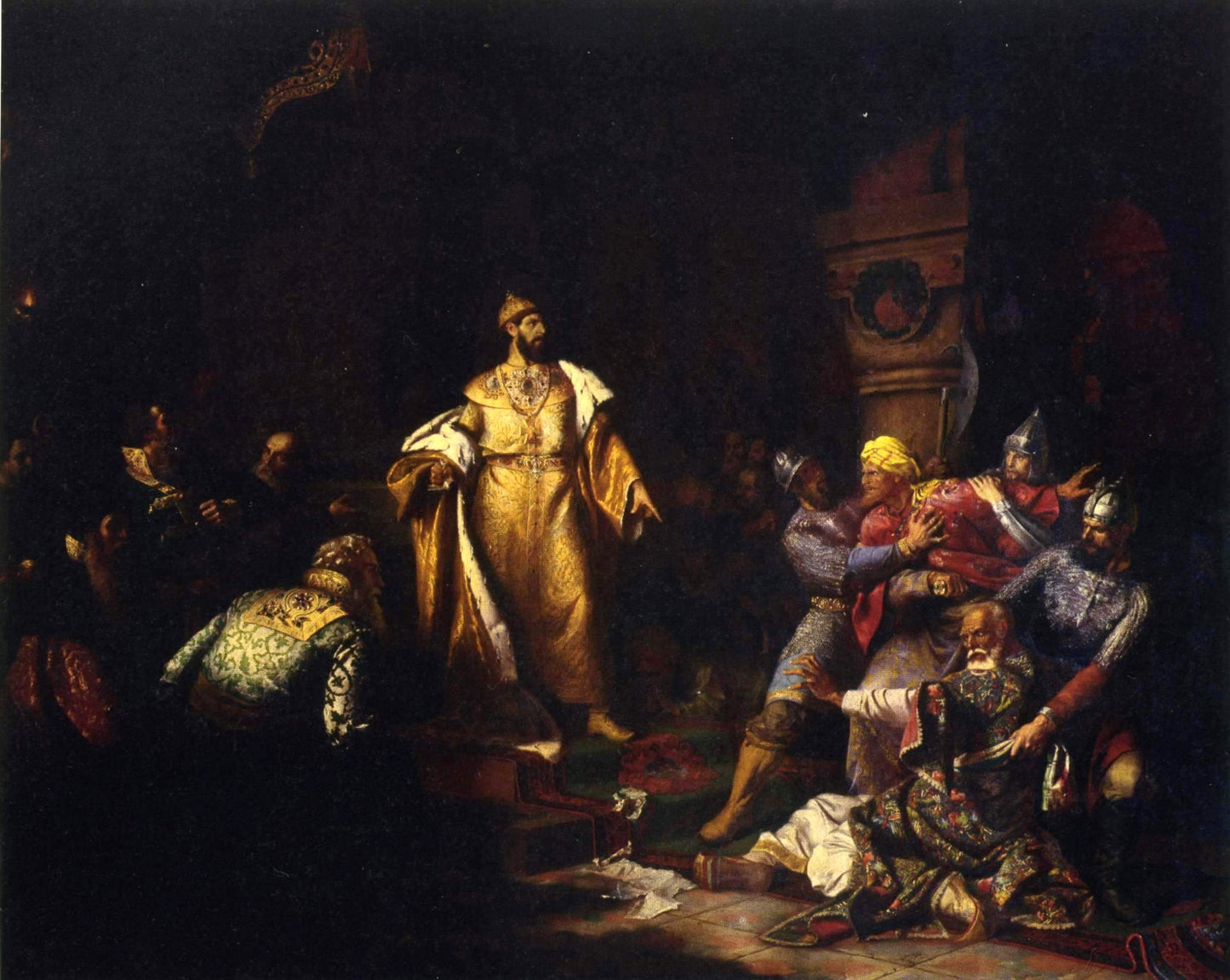 Ivan III Tears up the Khan's Charter, vintage artwork by Nicolai Semenovich Shustov, 12x8" (A4) Poster
