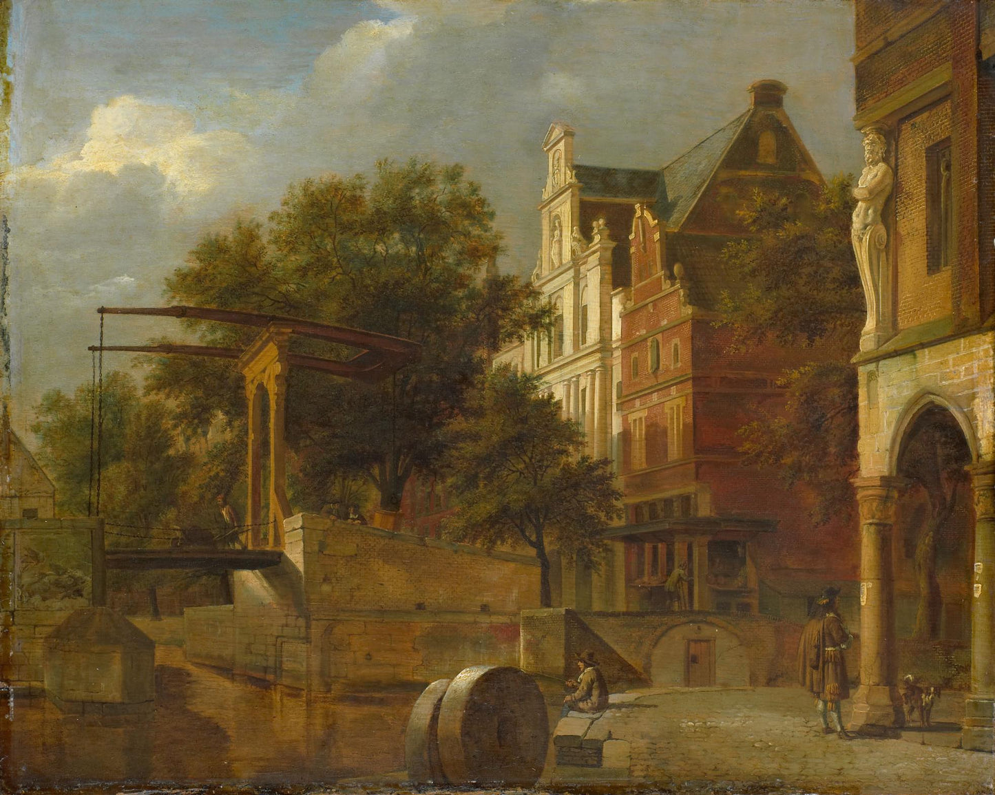 Cityscape with Drawbridge, vintage artwork by Jan van der Heyden, 12x8" (A4) Poster