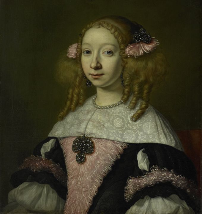 Portrait of Adriana Jacobusdr Hinlopen, Wife of Johannes Wijbrants, vintage artwork by Lodewijk van der Helst, 12x8" (A4) Poster