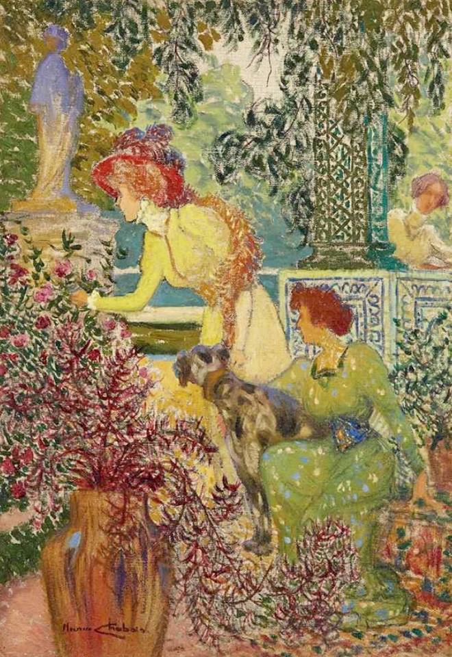 elegantes dans un jardin by Maurice Chabas,A3(16x12")Poster