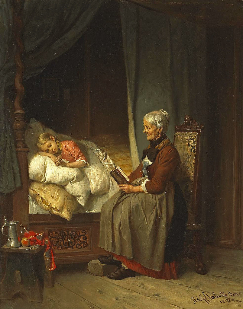 Grandmother's bedtime story, vintage artwork by Adolf Eberle, 12x8" (A4) Poster