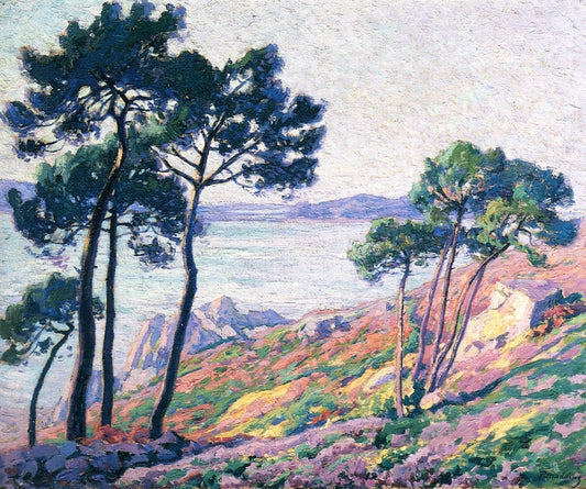 Pins au bord de la mer, vintage artwork by Paul Madeline, 12x8" (A4) Poster