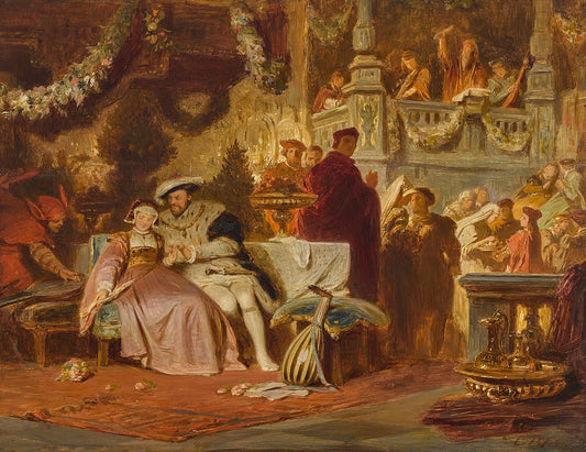 Henry VIII and Anne Boleyn at the Ball of Cardinal Wolsey, vintage artwork by Carl Theodor von Piloty, 12x8" (A4) Poster