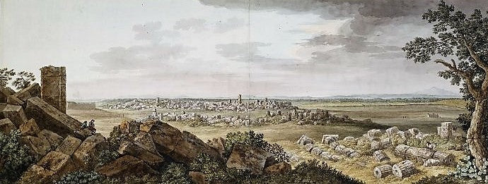 Temple of Selinus, Sicily, vintage artwork by Jakob Philipp Hackert, 12x8" (A4) Poster