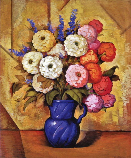 Jarrón Azul con Flores, vintage artwork by Alfredo Ramos Martinez, 12x8" (A4) Poster