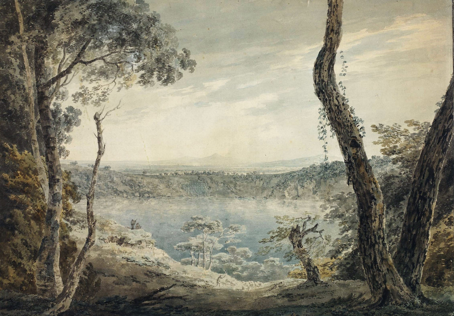 Lake Scene with a Mountainous Distance, vintage artwork by John Robert Cozens, 12x8" (A4) Poster