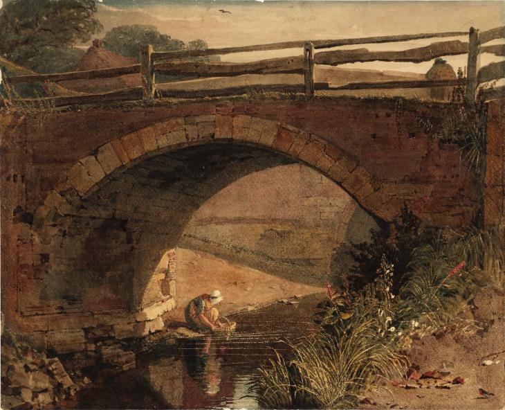 Bridge over a Branch of the Wytham, Lincolnshire, vintage artwork by Peter de Wint, 12x8" (A4) Poster