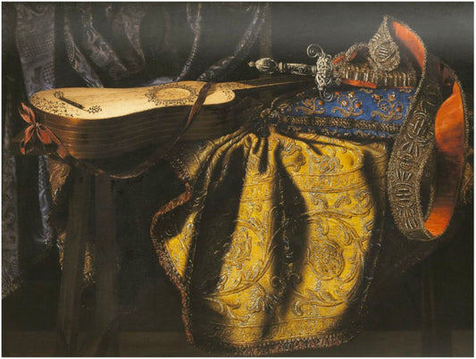 ife with tapestry, pillow, guitar and sword by Carlo Manieri,16x12(A3) Poster