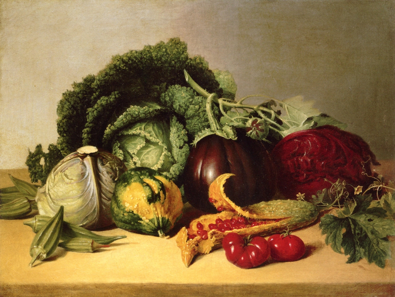 Still Life: Balsam Apples and Vegetables, vintage artwork by James Peale, 12x8" (A4) Poster