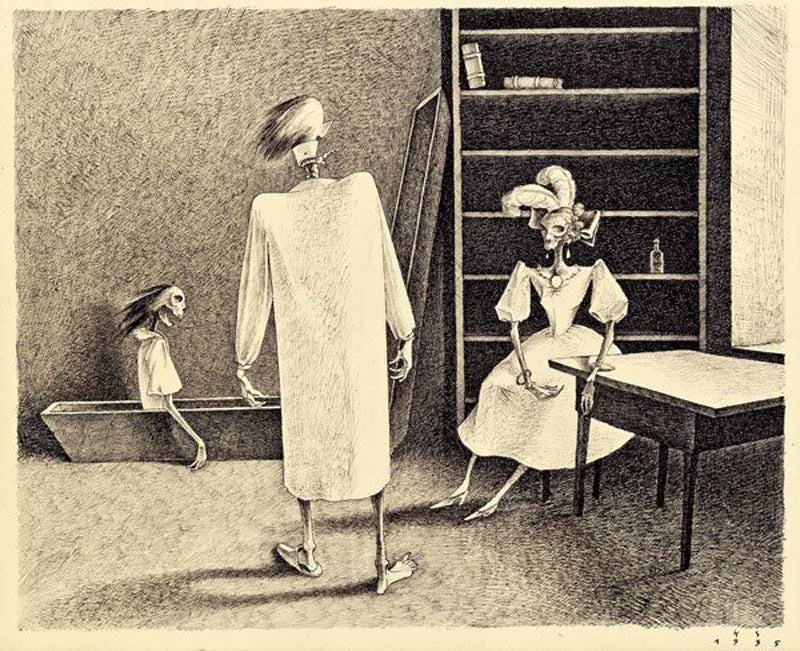 The Sad Family, vintage artwork by Franz Sedlacek, 12x8" (A4) Poster