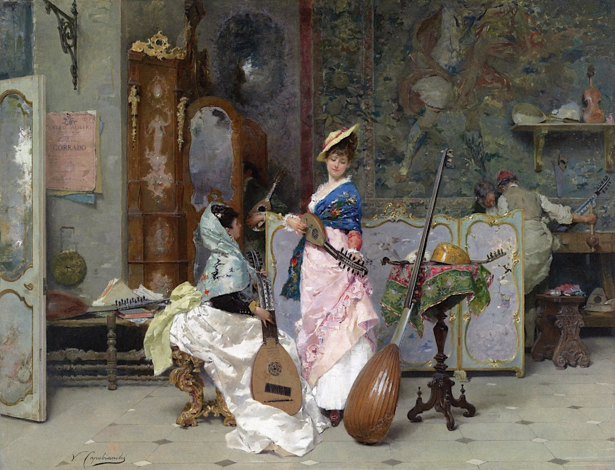 At the Lute, vintage artwork by Vincente Capobianchi, 12x8" (A4) Poster