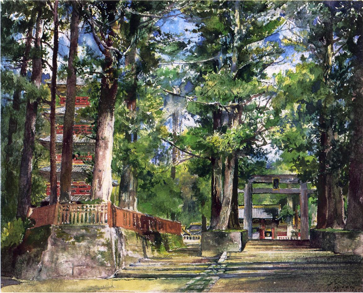 Avenue to the Temple of Iyeyasu, Nikko, Mid-Day Study, vintage artwork by John La Farge, 12x8" (A4) Poster