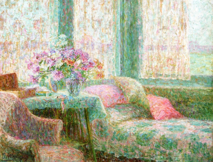 Table with Flowers, vintage artwork by Jenny Montigny, 12x8" (A4) Poster