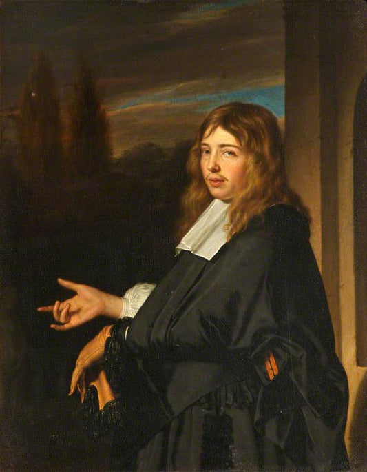 Portrait of a Man Holding a Glove, vintage artwork by Frans van Mieris the Elder, 12x8" (A4) Poster