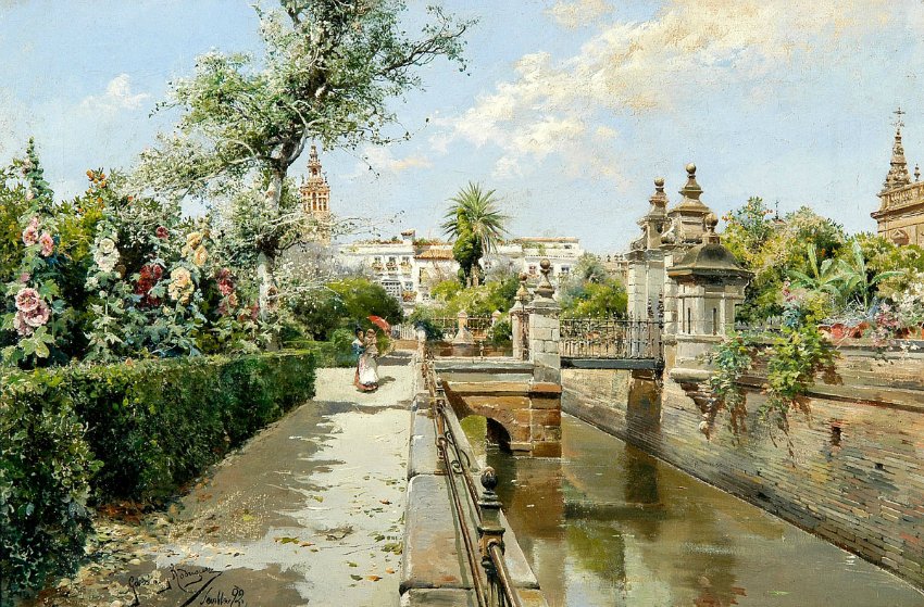 A Seville Garden by Manuel Garcia y Rodriguez,A3(16x12")Poster