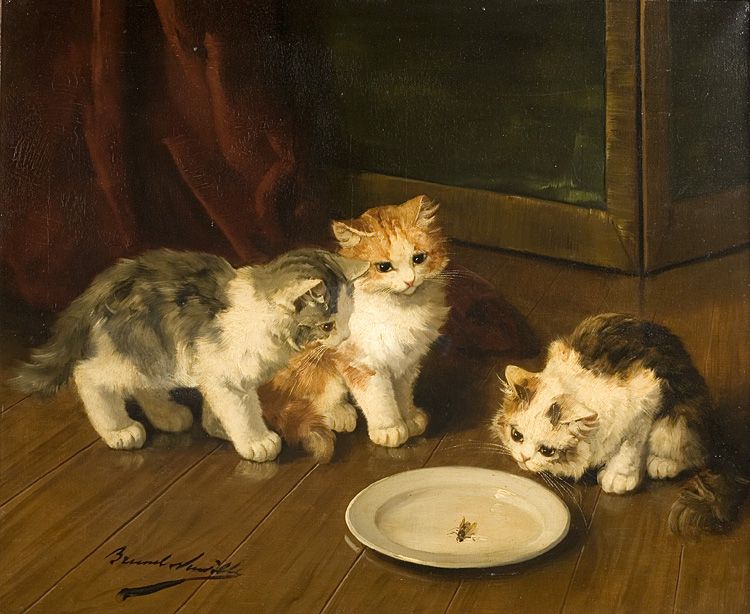 chatons observateurs, vintage artwork by Alfred Brunel de Neuville, 12x8" (A4) Poster