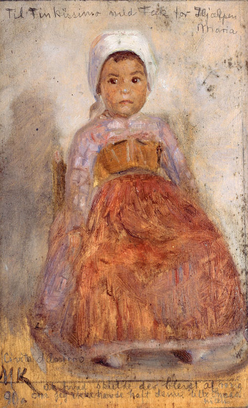 Portrait of a small Itralian Girl, vintage artwork by Marie Triepcke Kroyer, 12x8" (A4) Poster