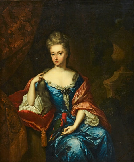Portrait of a Lady with Parrot, vintage artwork by Constantin Netscher, 12x8" (A4) Poster