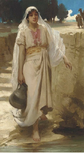 An Eastern Girl Fetching Water from a Stream, vintage artwork by James Clark, 12x8" (A4) Poster