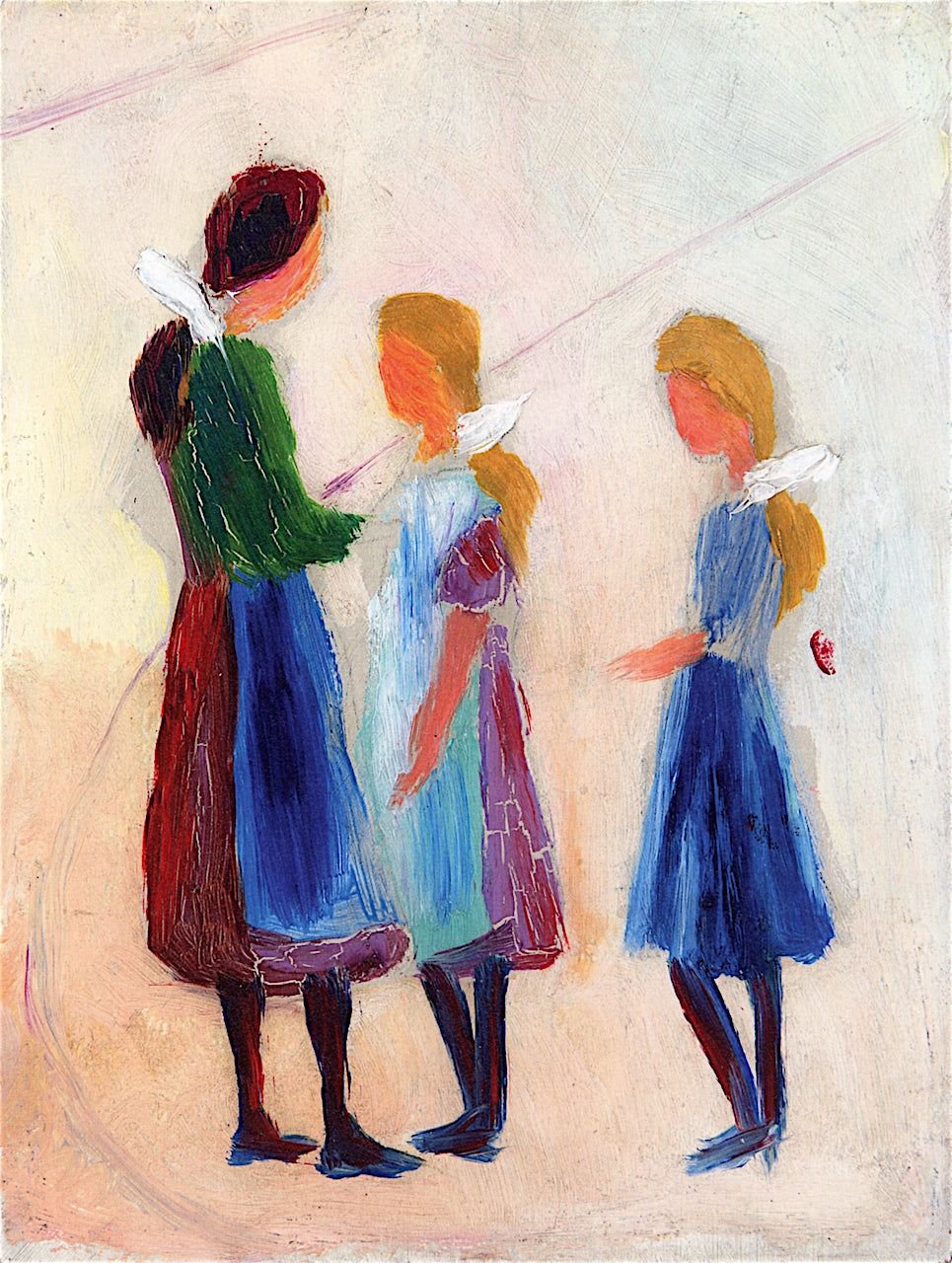 Three Girls with White Hair Ribbons, vintage artwork by August Macke, 12x8" (A4) Poster