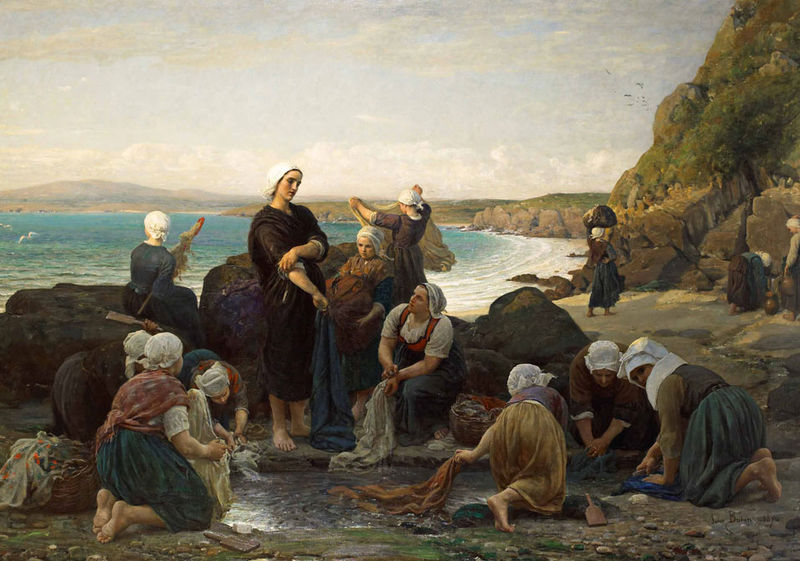 The Washerwomen of the Breton Coast, vintage artwork by Jules-Adolphe Breton, 12x8" (A4) Poster