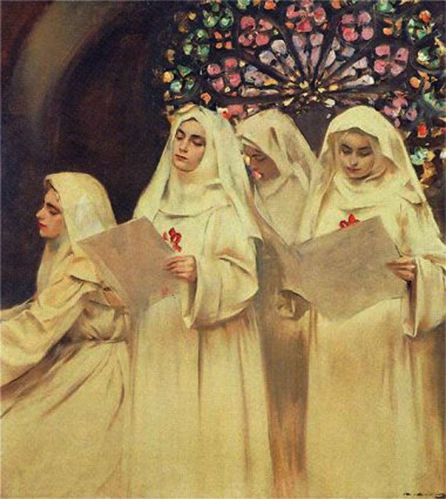 Nuns' Choir, vintage artwork by Ramon Casas y Carbó, 12x8" (A4) Poster