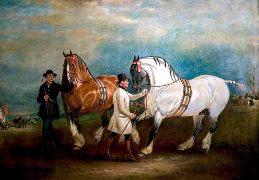 Carthorses with Grooms at a Fair, vintage artwork by John E. Ferneley, Sr, 12x8" (A4) Poster