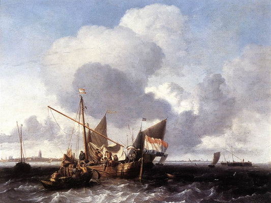 Ships on the Zuiderzee before the Fort of Naarden, vintage artwork by Ludolf Backhuysen, 12x8" (A4) Poster