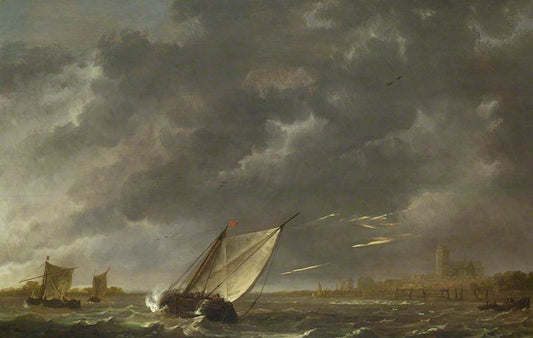 The Maas in Dordrecht in a Storm, vintage artwork by Aelbert Cuyp, 12x8" (A4) Poster