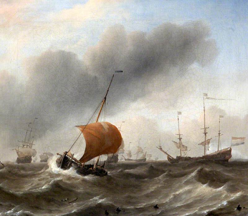 Dutch Shipping in a Heavy Swell, vintage artwork by Willem van de Velde the Younger, 12x8" (A4) Poster